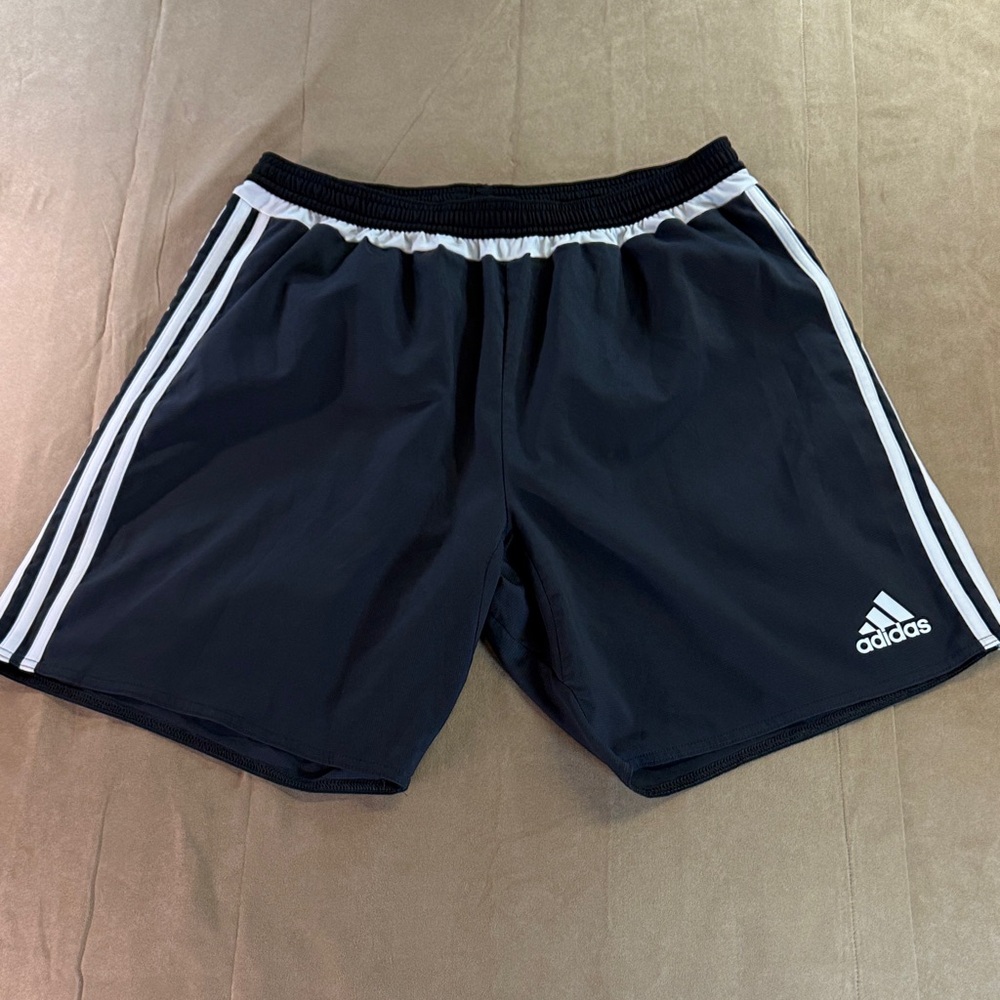 Adidas Men's Black Athletic Shorts with White Stripes